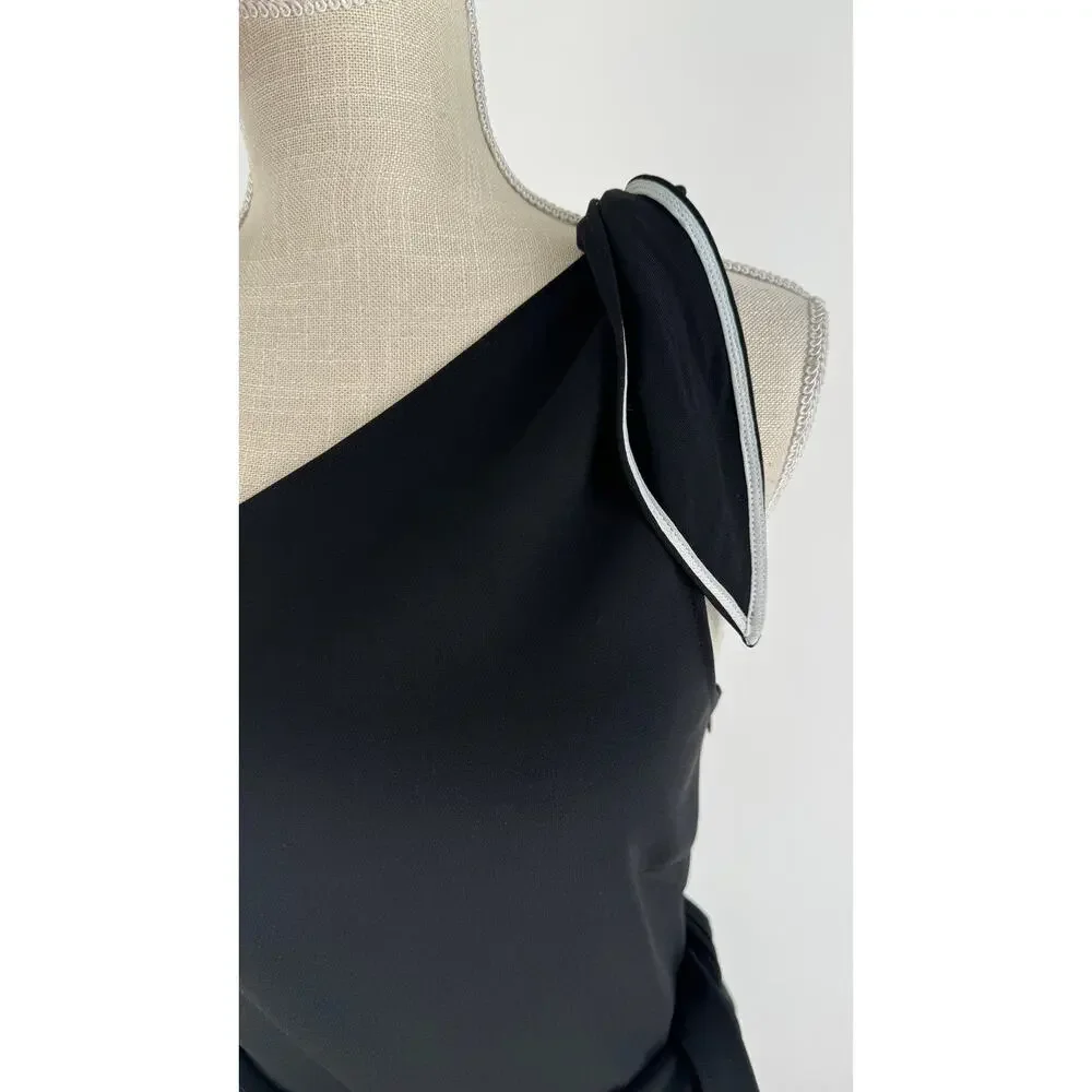 Diane Von Furstenberg One Shoulder Knot Scarf Faux Wrap Dress Womens 2 Black